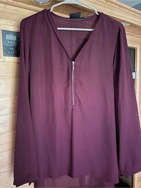 Adrienne Vittadini Long Sleeve Blouse - Plum